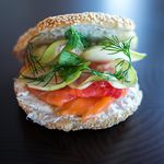 Beet Lox with horseradish cream cheese, radish and herbs from Black Seed Bagels ($12)<br>